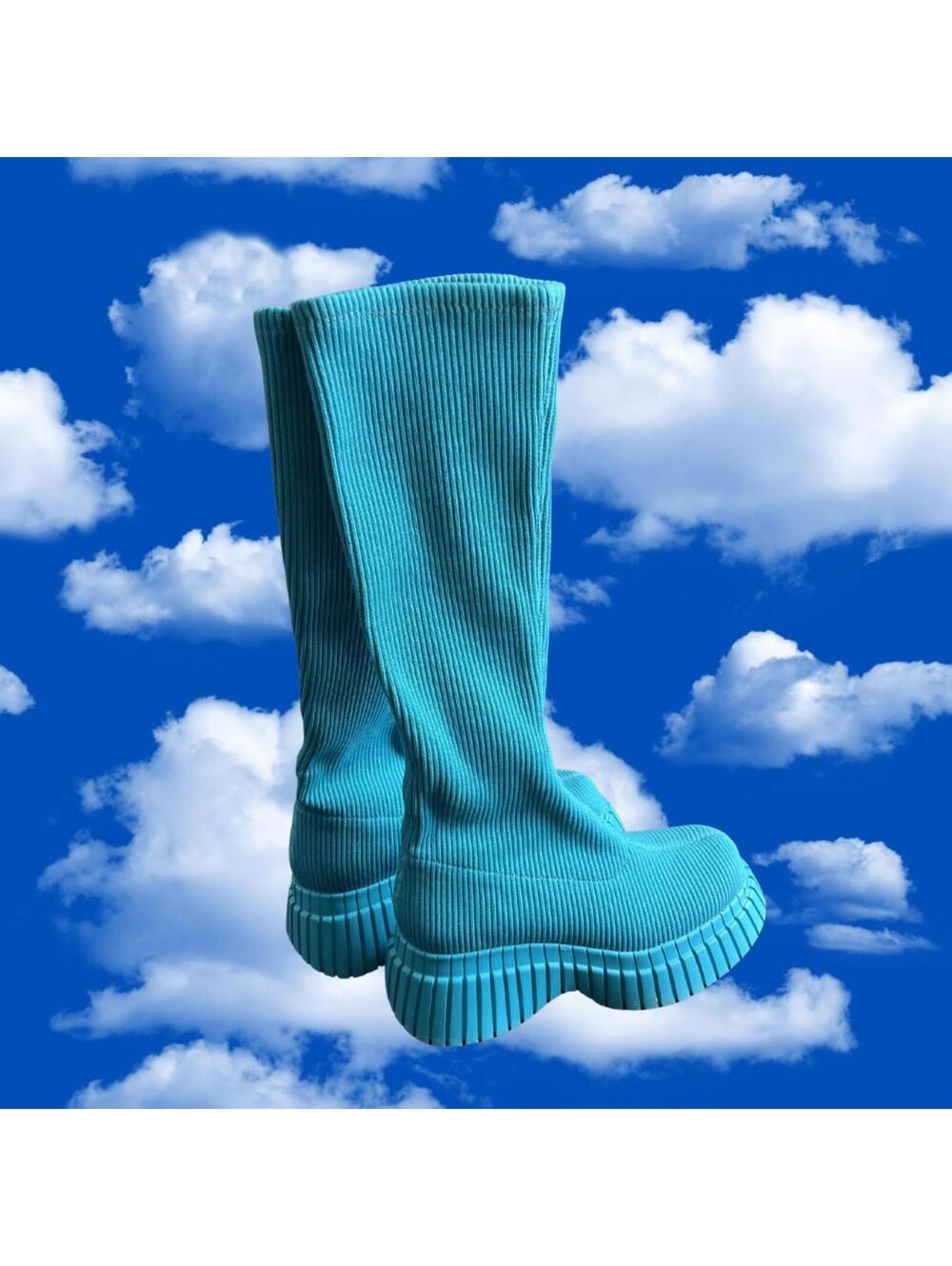 Camper BCN TENCEL® Turquoise Stretch Knit Chunky Platform Boots